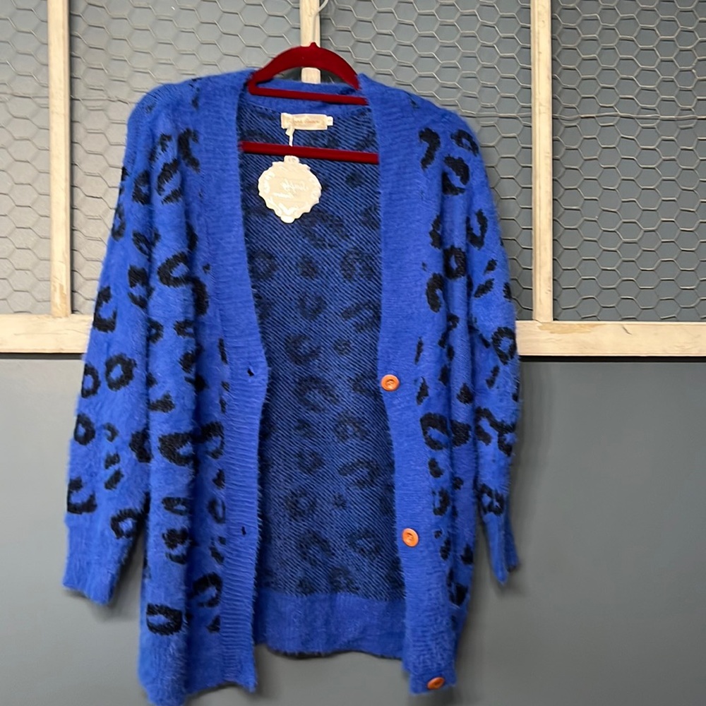 Womens royal blue cheetah cardigan